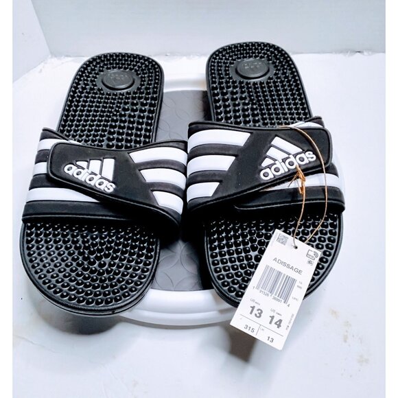 Adidas Adissage Mens Slide Sandals Black & White Size 13 Adjustable Strap Comfor - Picture 1 of 7